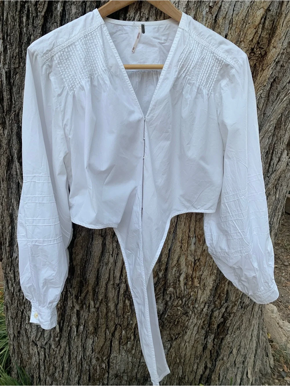 Free People White Cropped Tie-Front Blouse